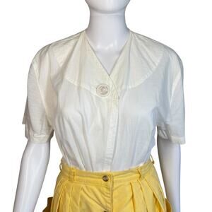 Vintage 80s Max Studio Semi Sheer White Short Sleeve Wrap Top Blouse XS